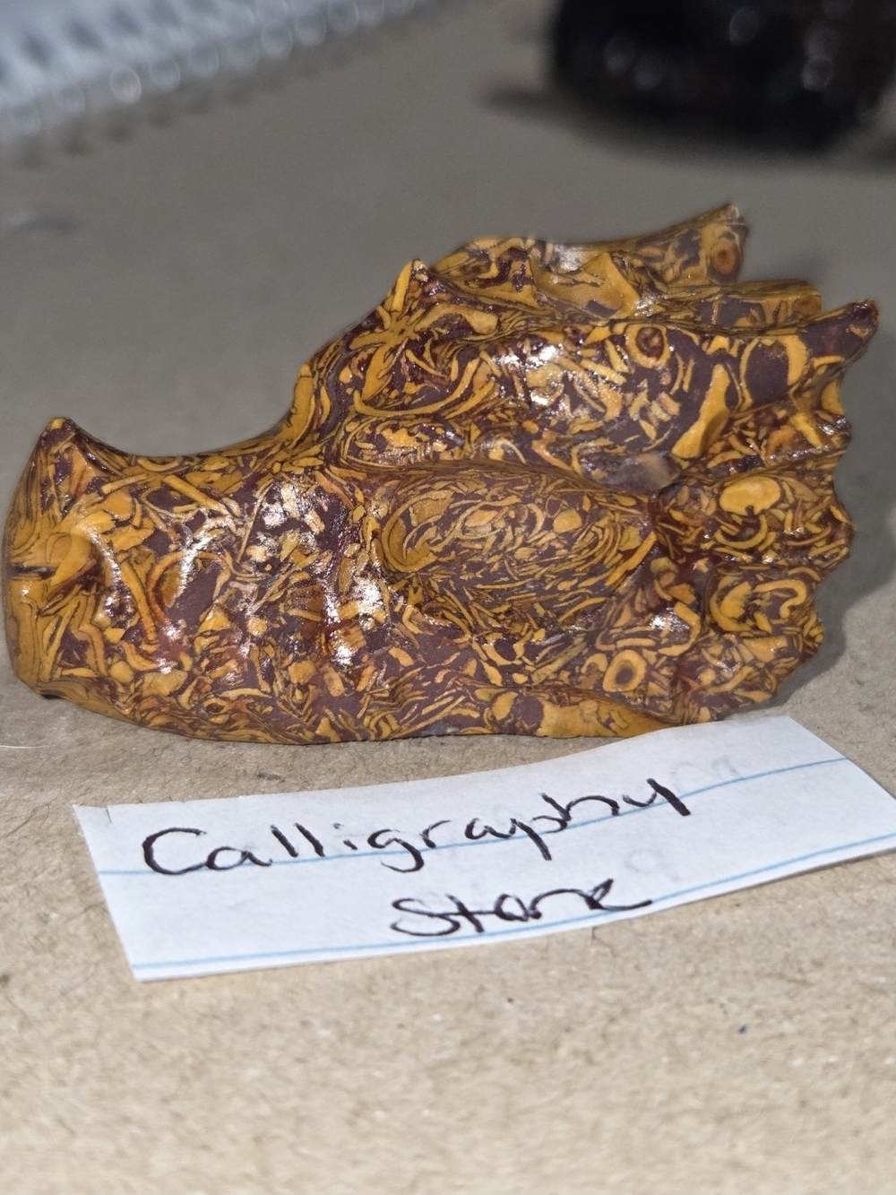 Detailed Calligraphy Stone/Miriam Jasper Crystal Carved Dragon Head Stone